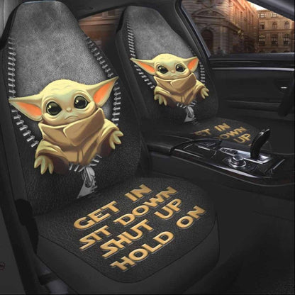 SW Car Seat Covers Baby Yoda Get In Sit Down Shut Up Seat Covers Black Gray