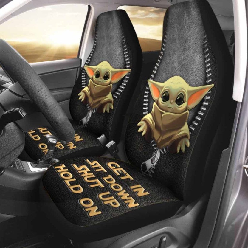 SW Car Seat Covers Baby Yoda Get In Sit Down Shut Up Seat Covers Black Gray