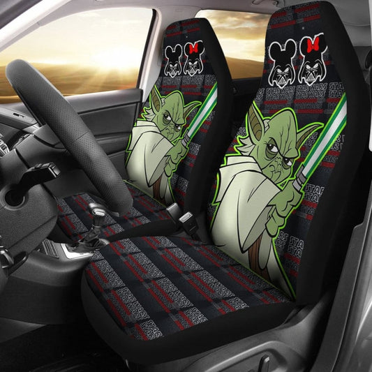 SW Car Seat Covers Grogu With Light Saber Fight Pose Seat Covers Black