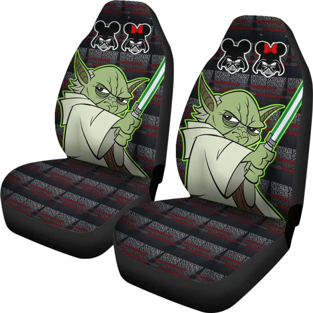 SW Car Seat Covers Grogu With Light Saber Fight Pose Seat Covers Black