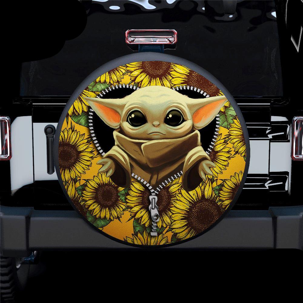 SW Spare Tire Cover Baby Yoda Sunflower Zipper Graphic Tire Covers Yellow