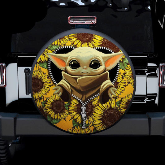 SW Spare Tire Cover Baby Yoda Sunflower Zipper Graphic Tire Covers Yellow