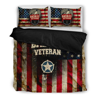 Veteran Bedding Set Badass Veteran American Flag Vintage Duvet Covers Blue Red Unique Gift