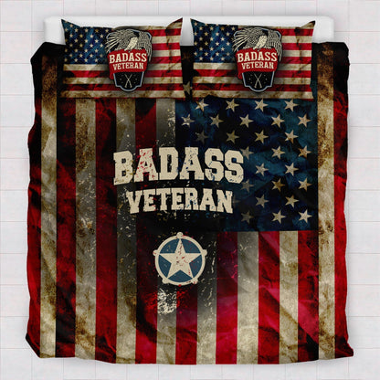 Veteran Bedding Set Badass Veteran American Flag Vintage Duvet Covers Blue Red Unique Gift