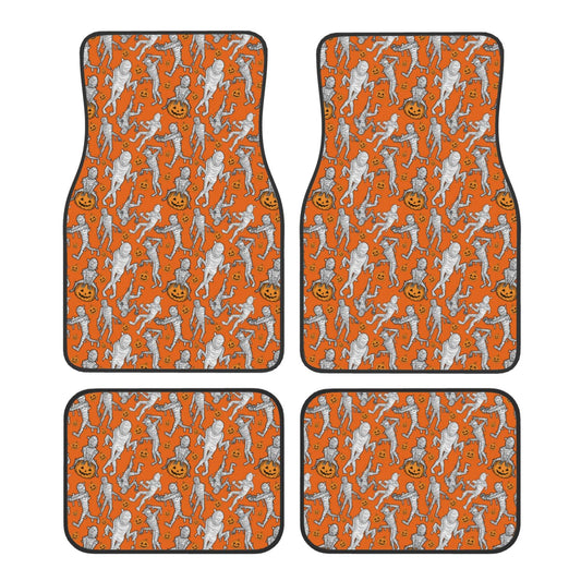 Halloween Car Mats Halloween All Poses Mummy Pattern Car Floor Mats White Orange