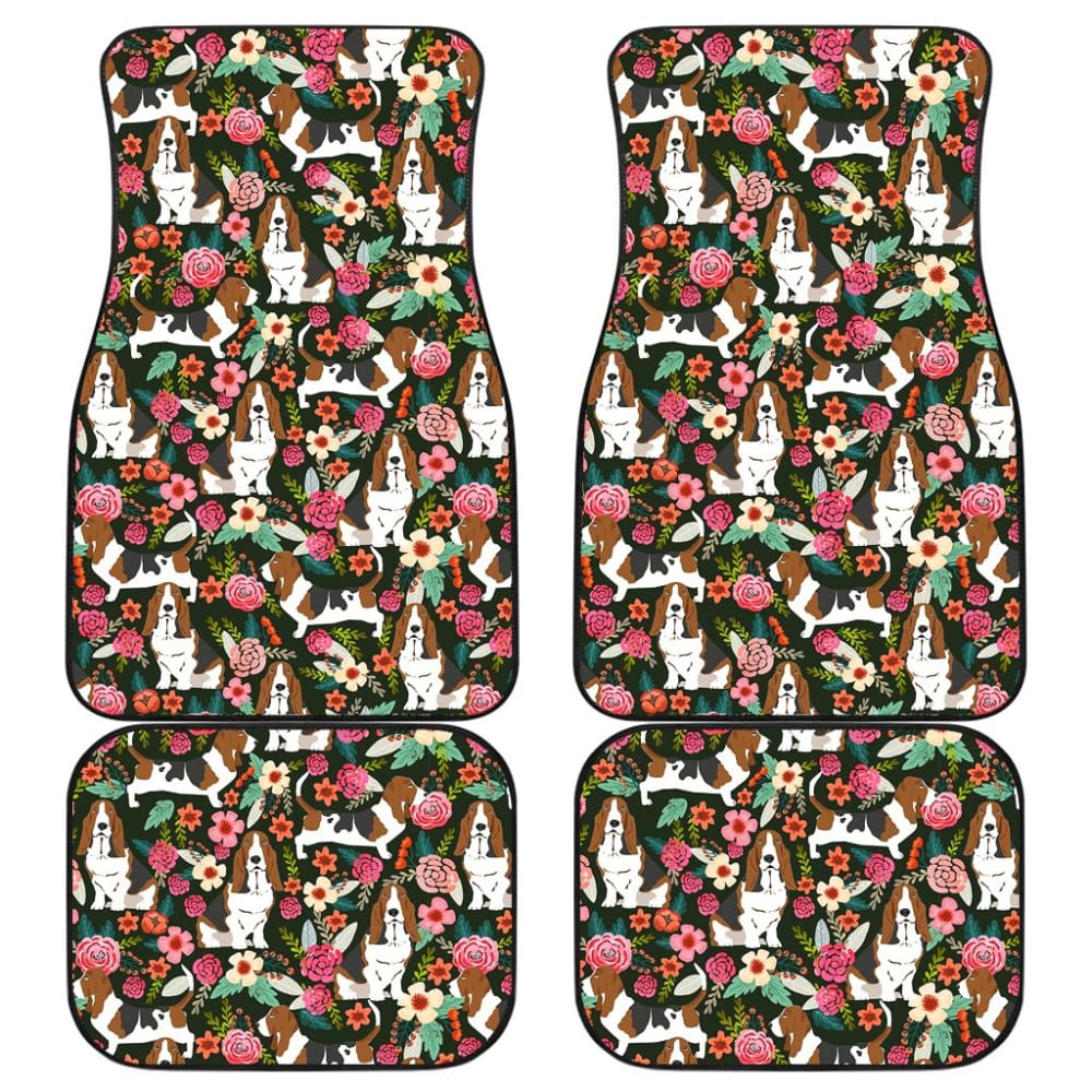 Dog Car Floor Mats Cute Basset Hound Dog With Flower Pattern Car Mats