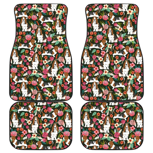 Dog Car Floor Mats Cute Basset Hound Dog With Flower Pattern Car Mats