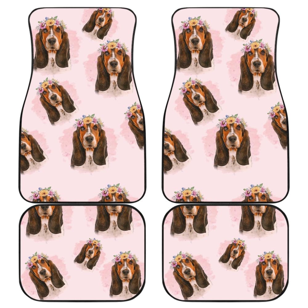 Dog Car Floor Mats Pretty Basset Hound Dog With Flower Wreath Car Mats
