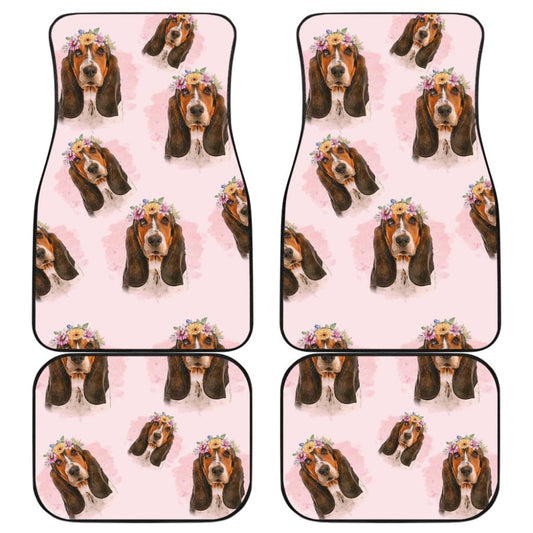 Dog Car Floor Mats Pretty Basset Hound Dog With Flower Wreath Car Mats