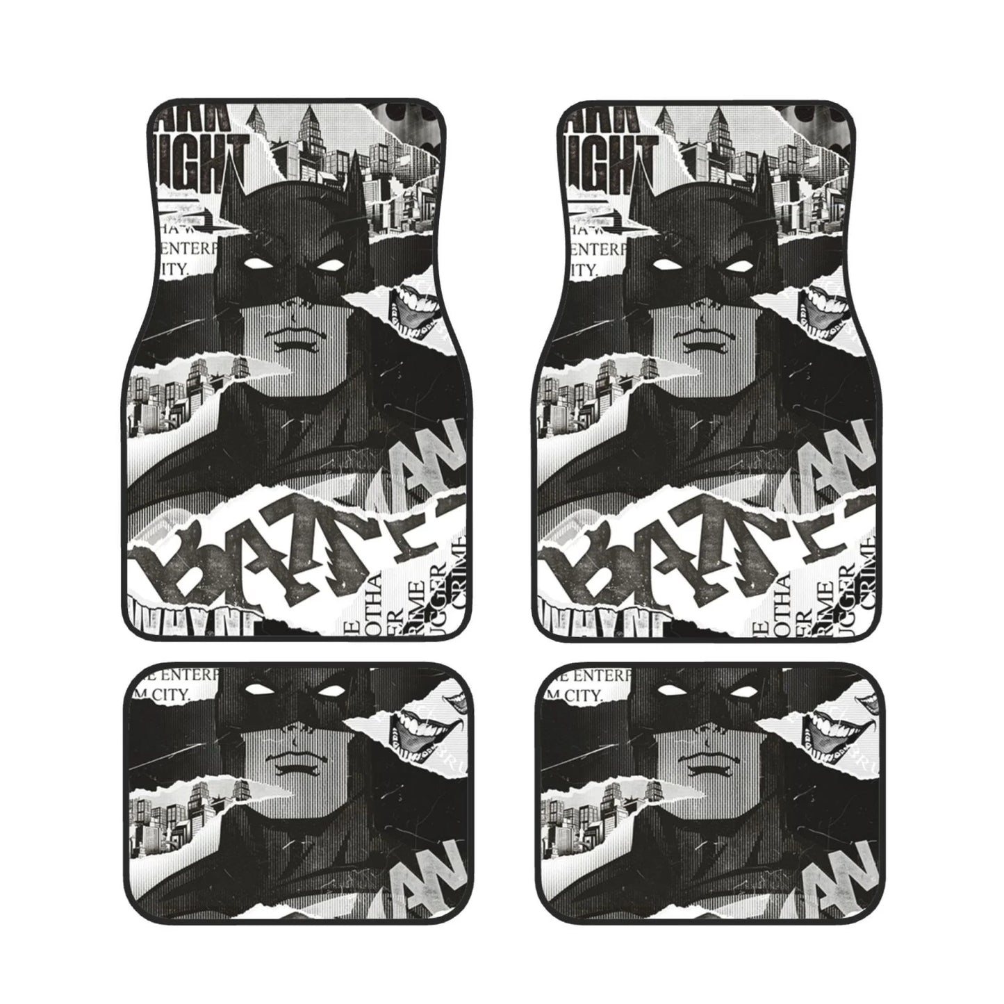 Batman Car Mats DC Batman Stitckers Torn Newspaper Pattern Car Floor Mats Black White