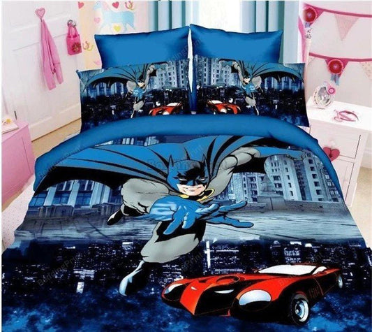 Batman Bedding Set DC Batman Running Batmobile Cartoon Duvet Covers Blue Unique Gift