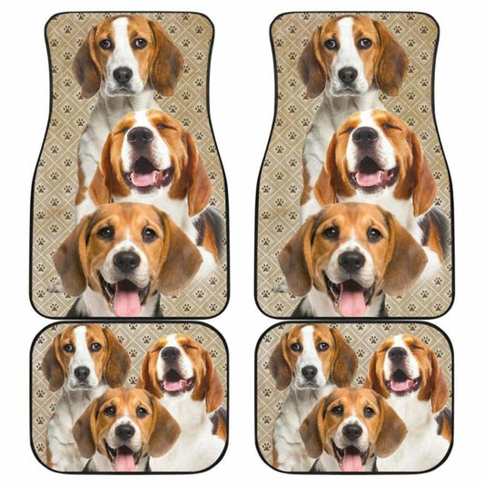 Dog Car Floor Mats Funny Face Beagle Dog Pawprints Pattern Car Mats