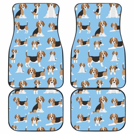 Dog Car Floor Mats Funny Cartoon Beagle Dog All Poses Pattern Car Mats
