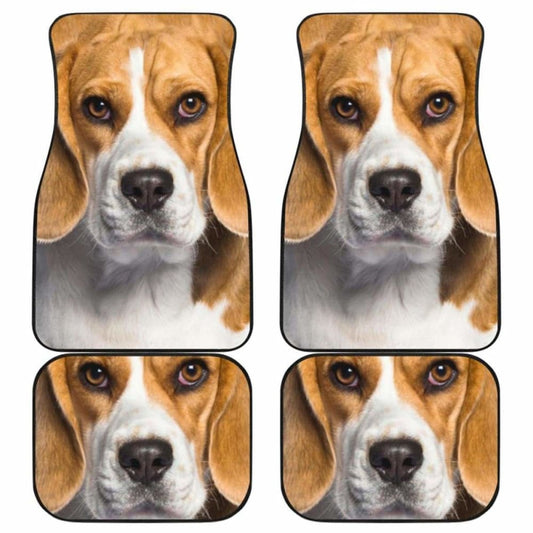 Dog Car Floor Mats Cool Close Up Face Beagle Dog Graphic White Brown Car Mats