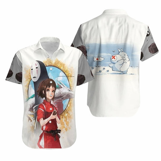 SGhibli Hawaii Shirt Spirited Away Characters Totoro Graphic Hawaiian Shirt White Unisex