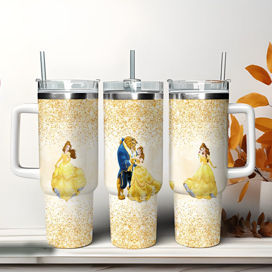 Beauty And The Beast 40 Oz Tumbler Belle And The Beast Dancing Tumbler 40 Oz Yellow