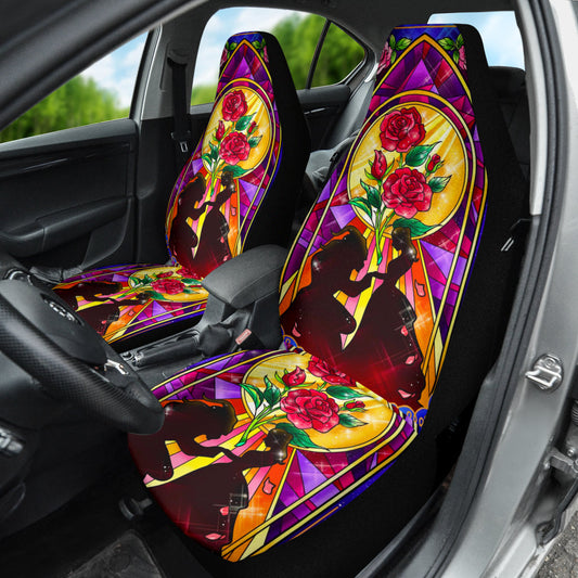 Beauty And The Beast Car Seat Covers DN Beauty The Beast Silhouette Rose Stained Glass Seat Covers Colorful