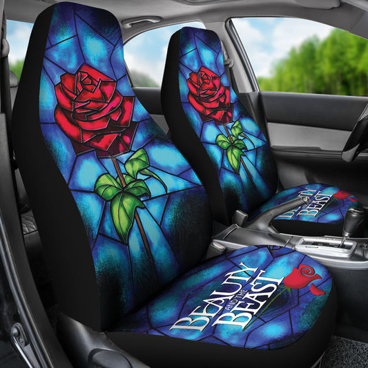 Beauty And The Beast Car Seat Covers DN Beauty And The Beast Rose Stained Glass Seat Covers Red Blue