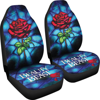 Beauty And The Beast Car Seat Covers DN Beauty And The Beast Rose Stained Glass Seat Covers Red Blue