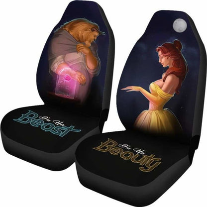 Beauty And The Beast Car Seat Covers DN I'm His Beauty I'm Her Beast Seat Covers Black