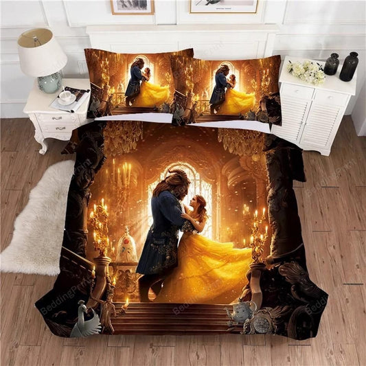 Beauty And The Beast Bedding Set Beauty And The Beast Dancing Duvet Covers Brown Unique Gift
