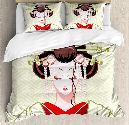 Japan Bedding Set Janpanese Oiran Art Graphic Duvet Covers Colorful Unique Gift