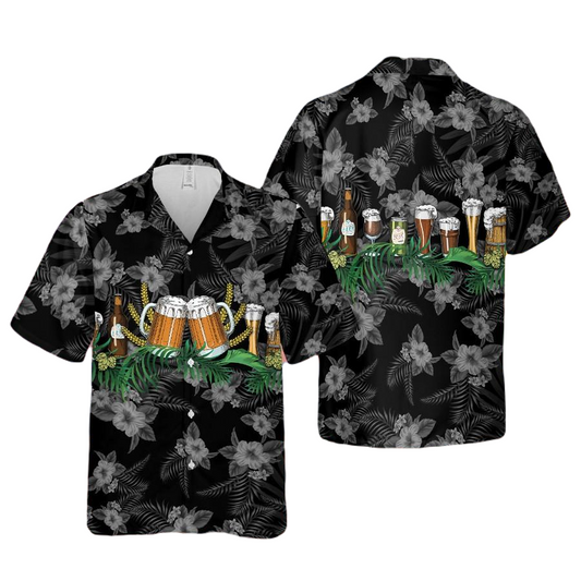 Beer Hawaii Shirt All Types Of Beer Glass Flower Pattern Hawaiian Shirt Black Unisex