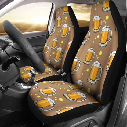 Beer Car Seat Covers Beer Mug Foam Pattern Seat Covers Brown