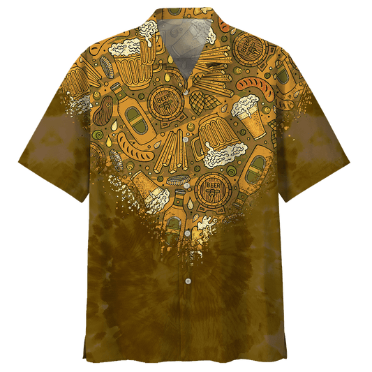 Beer Hawaii Shirt Beer Mug Bottle Snacks Pattern Hawaiian Shirt Brown Unisex