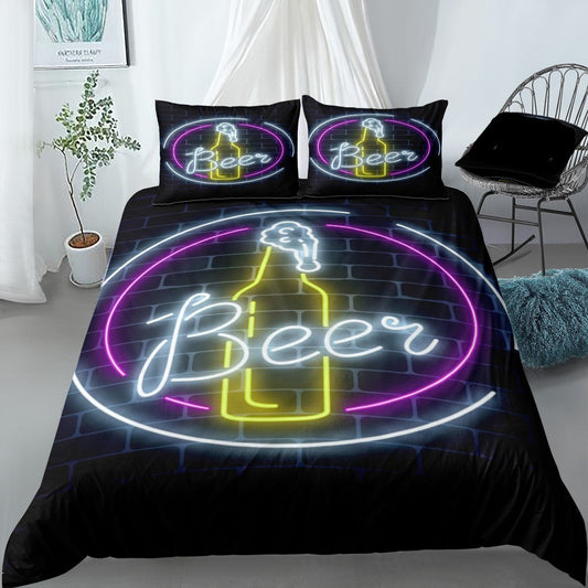 Beer Bedding Set Beer Neon Retro Vintage Duvet Covers Black Unique Gift