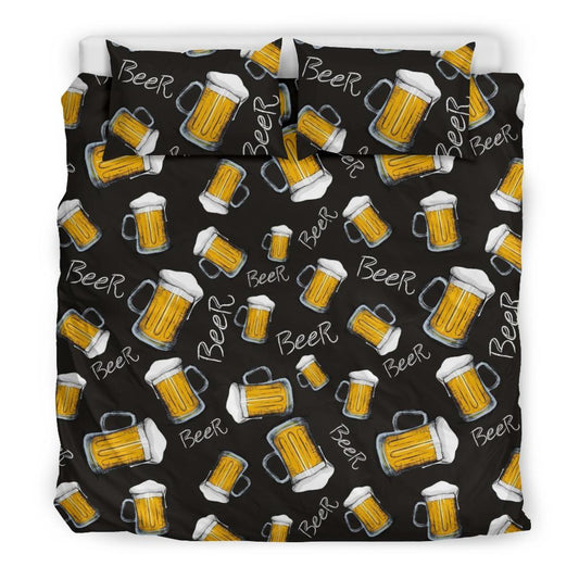 Beer Bedding Set Beer Mug Print Pattern Duvet Covers Black Unique Gift