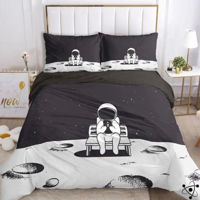 Astronaut Bedding Set Astronaut Sitting On A Bench Duvet Covers Black White Unique Gift