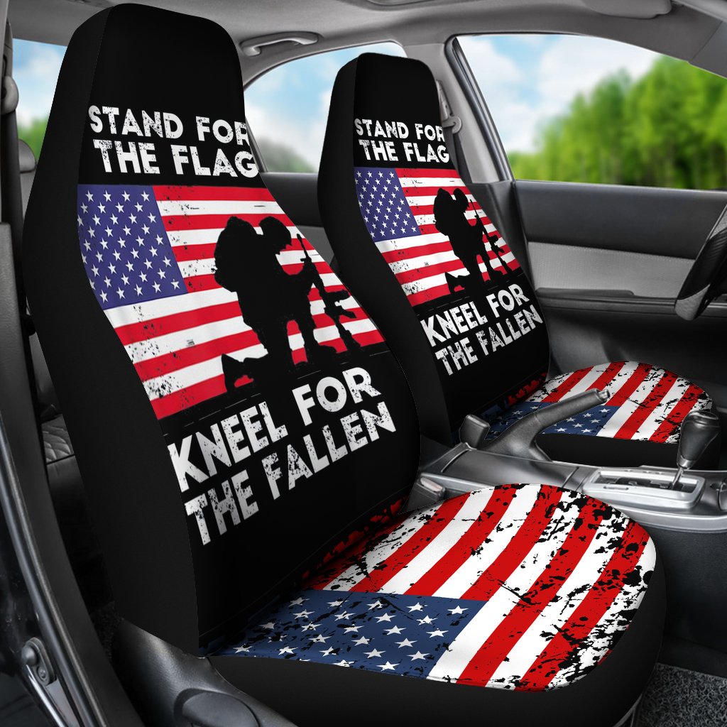 Veteran Car Seat Covers Stand For The Flag Kneel For Fallen Seat Covers Black