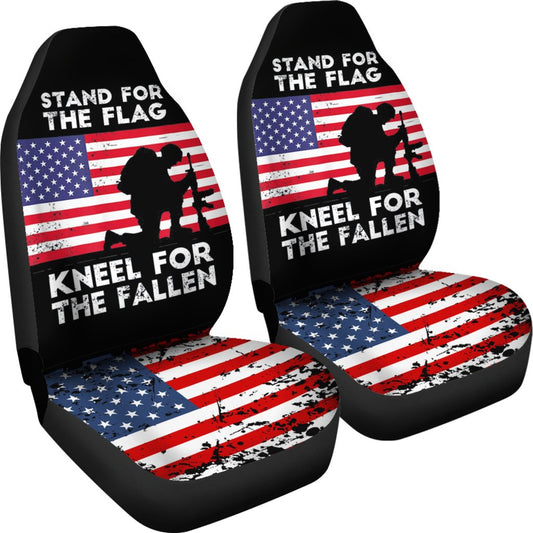 Veteran Car Seat Covers Stand For The Flag Kneel For Fallen Seat Covers Black