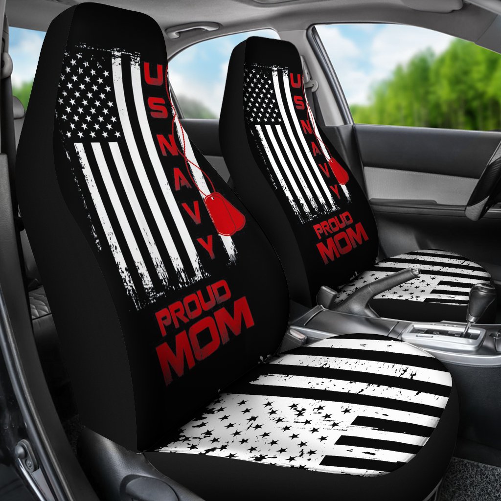 Veteran Car Seat Covers US Navy Proud Mom American Flag Seat Covers Black