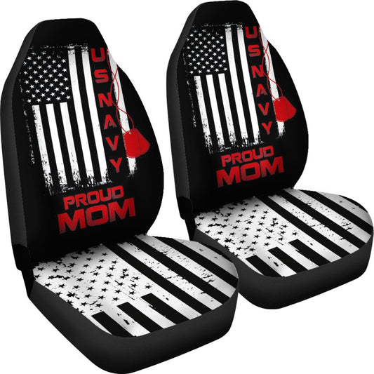 Veteran Car Seat Covers US Navy Proud Mom American Flag Seat Covers Black