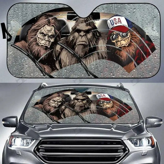 Bigfoot Car Sun Shade Three Bigfoot Graphic In The Car Winshield Sun Shade Brown White