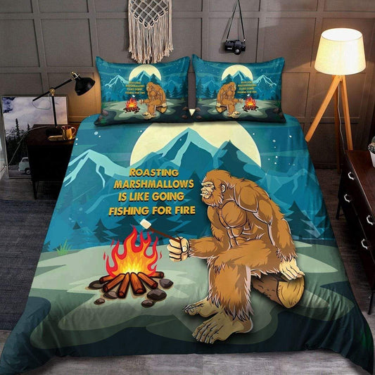 Bigfoot Bedding Set In The Forest Roasting Marshmallow Duvet Covers Colorful Unique Gift