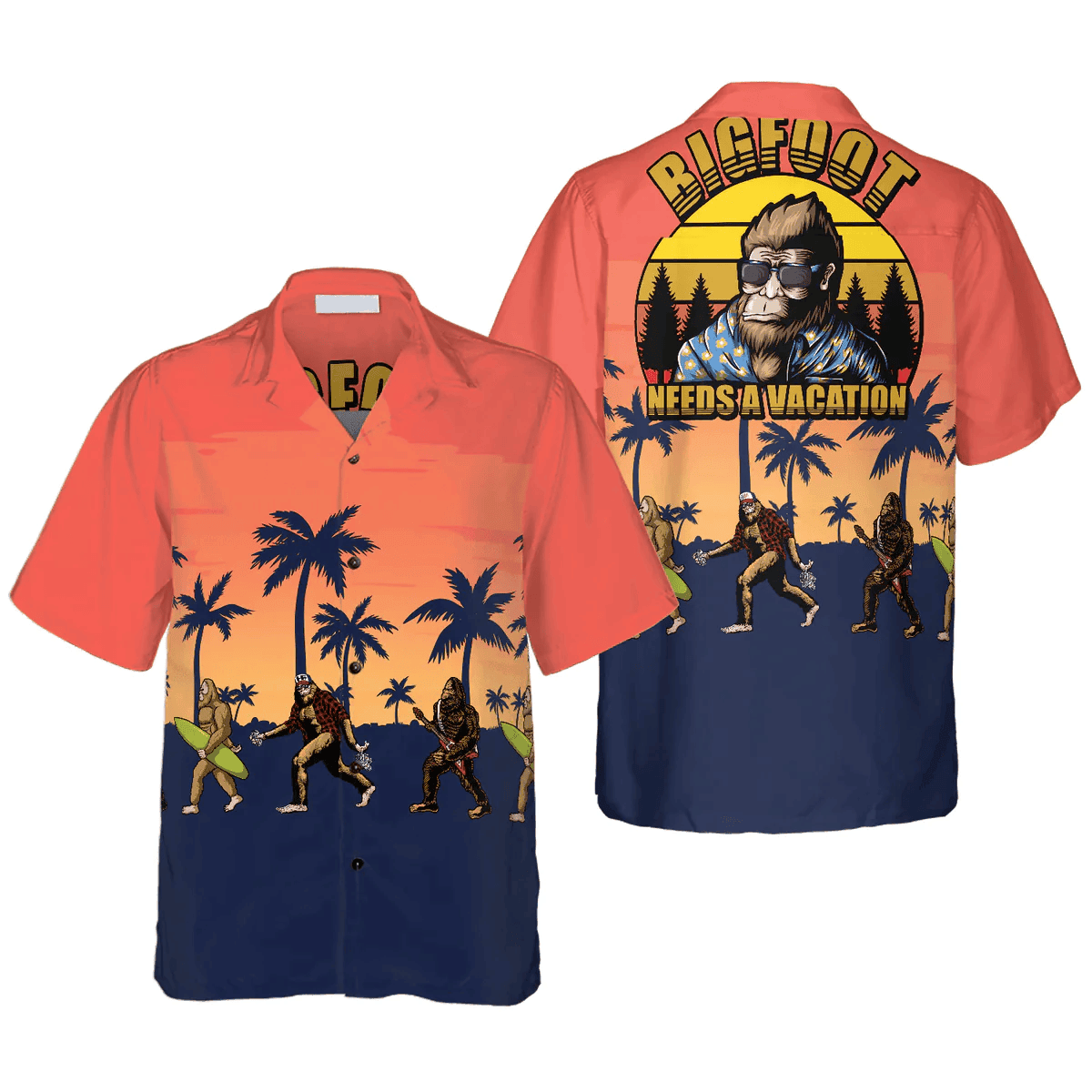 Bigfoot Hawaii Shirt Bigfoot Needs A Vacation Hawaiian Shirt Red Black Unisex