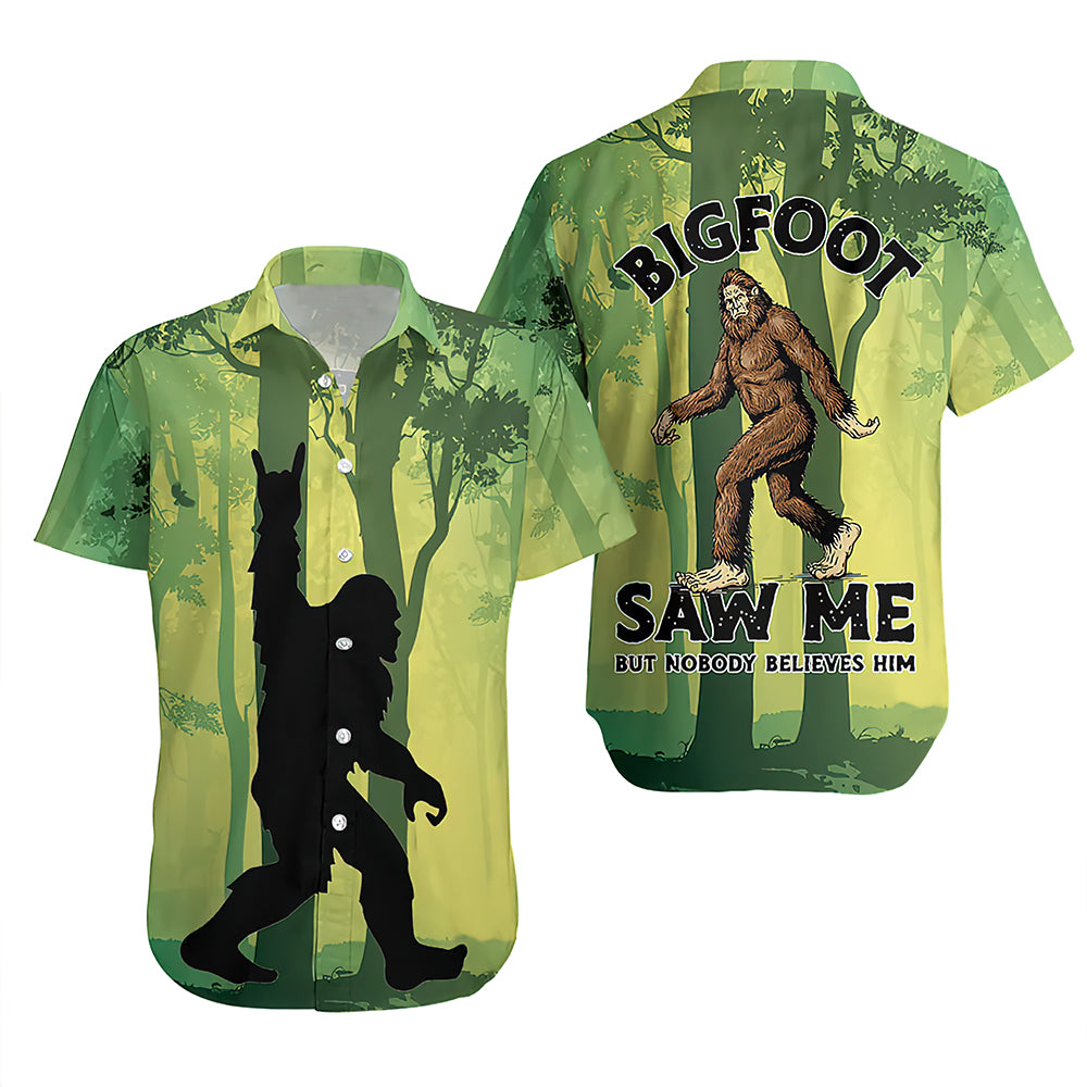 Bigfoot Hawaii Shirt Bigfoot Saw Me Silhouette Forest Pattern Hawaiian Shirt Green Unisex