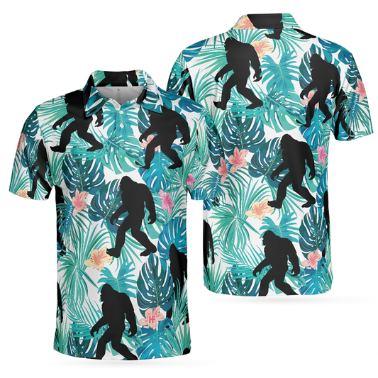 Bigfoot Polo Shirt Bigfoot Tropical Floral And Leaves Polo Tees Black Green