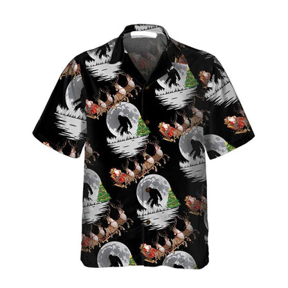 Bigfoot Hawaii Shirt Bigfoot Santa Claus In Moonlight Pattern Hawaiian Shirt Black Unisex