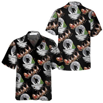 Bigfoot Hawaii Shirt Bigfoot Santa Claus In Moonlight Pattern Hawaiian Shirt Black Unisex