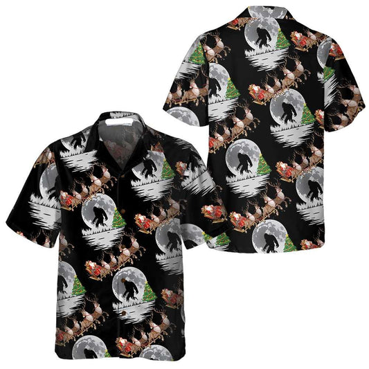Bigfoot Hawaii Shirt Bigfoot Santa Claus In Moonlight Pattern Hawaiian Shirt Black Unisex