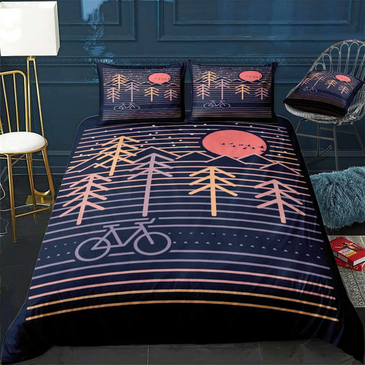Bicycle Bedding Set Bike Mountain Tree Sun Duvet Covers Blue Unique Gift