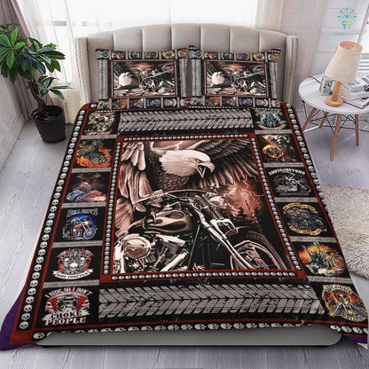 Motorcycle Bedding Set Eagle Biker Motocycle Pattern Duvet Covers Brown Unique Gift
