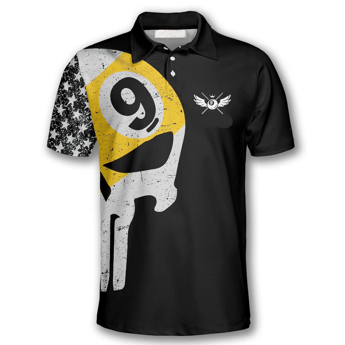 Billard Polo Shirt Billiard 9 Ball Skull American Flag Pattern Boys Polo Shirts Black
