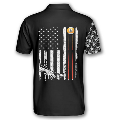 Billard Polo Shirt Billiard 9 Ball Skull American Flag Pattern Boys Polo Shirts Black
