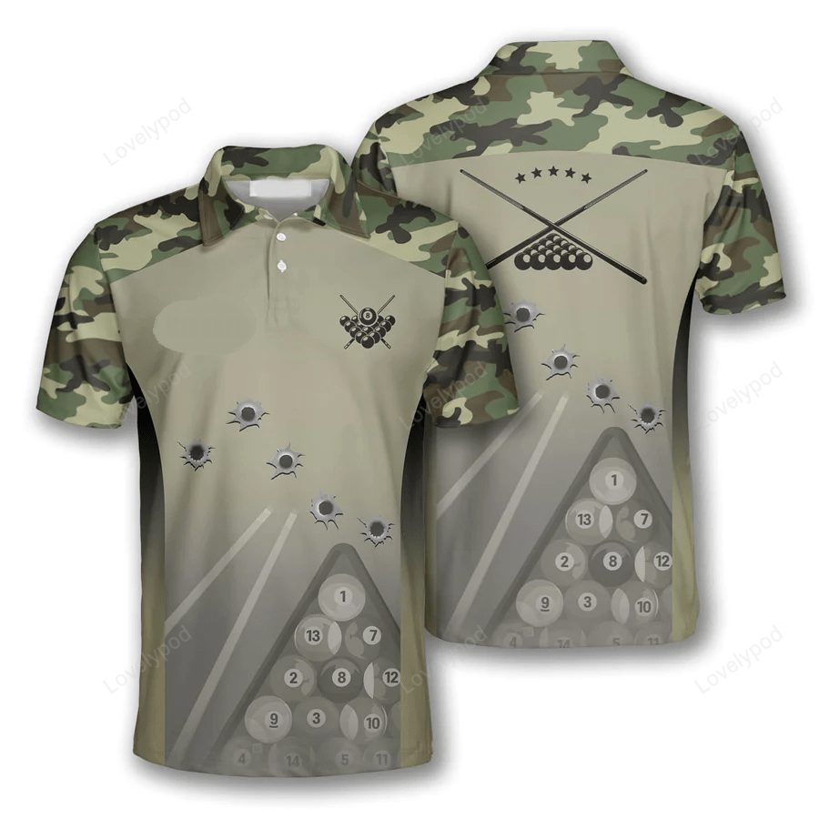 Billard Polo Shirt Billiard Balls Camouflage Pattern Boys Polo Shirts Green