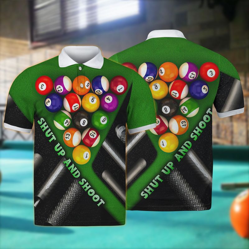 Billard Polo Shirt Shut Up And Shoot Billard Boys Polo Shirts Black Green